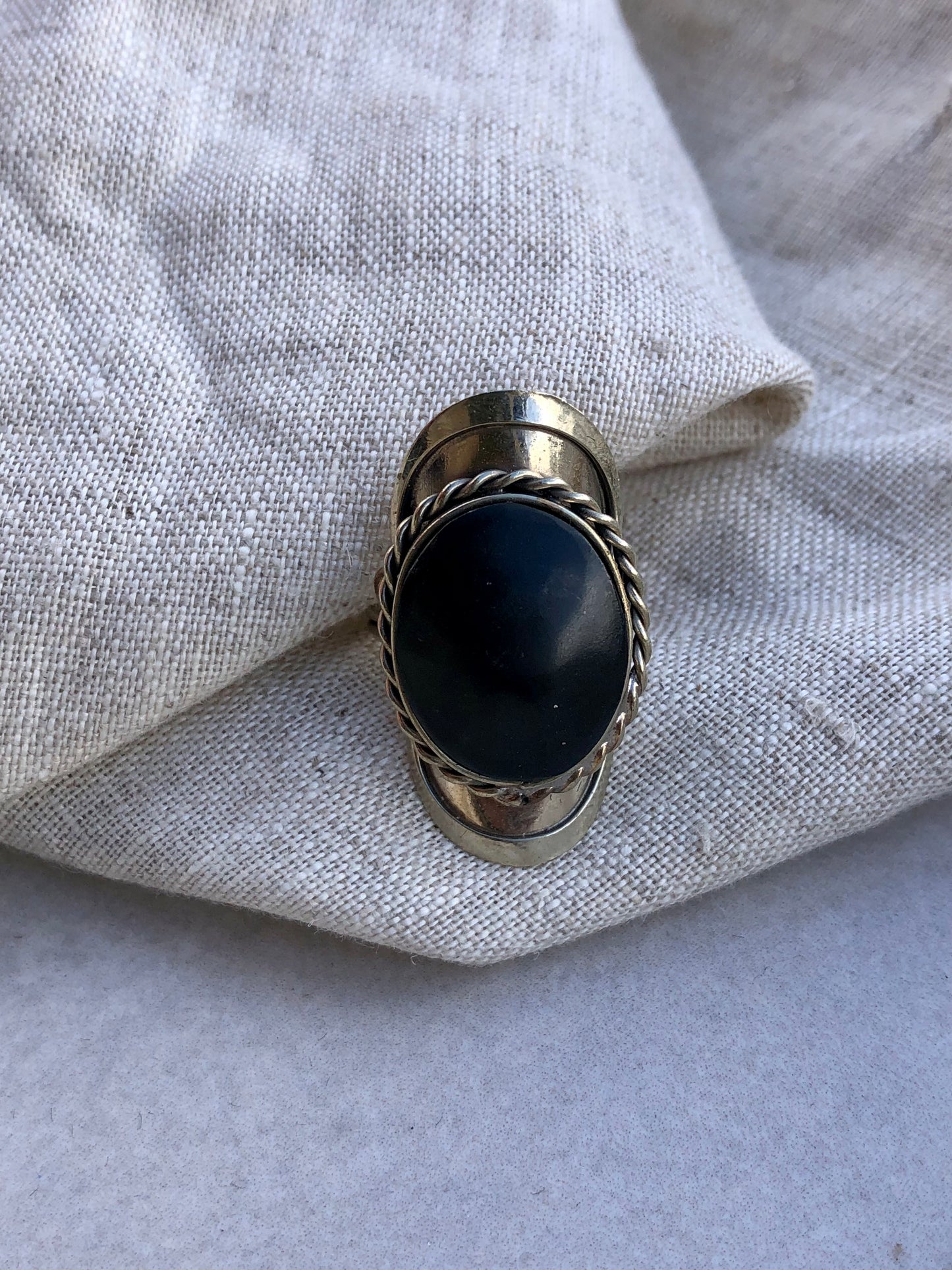 anel em alpaca - jaspe negra